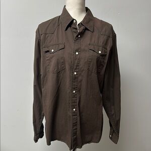 Wrangler Pearl Snap Mens Shirt Brown Long Sleeve Jeans Co Red Label Size Large